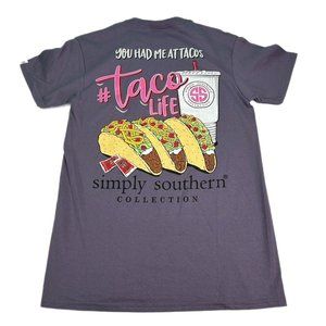 Simply Southern T-Shirt Womens S Small Purple Taco Life Lover Short Sleeve